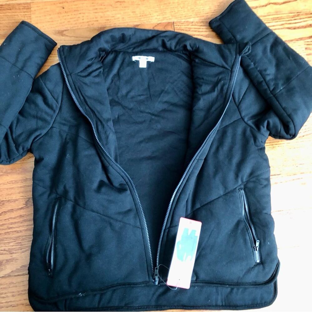 Three Dots Quilted Long Sleeves Zipper Pockets Black Jacket Women's Size M NWT - Picture 7 of 10